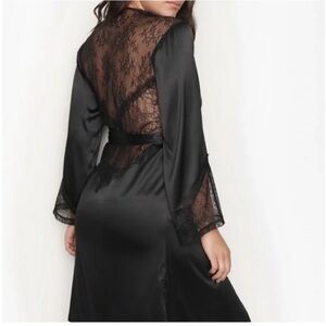 Victoria’s Secret black robe with lace back and tie, around waist size M/L